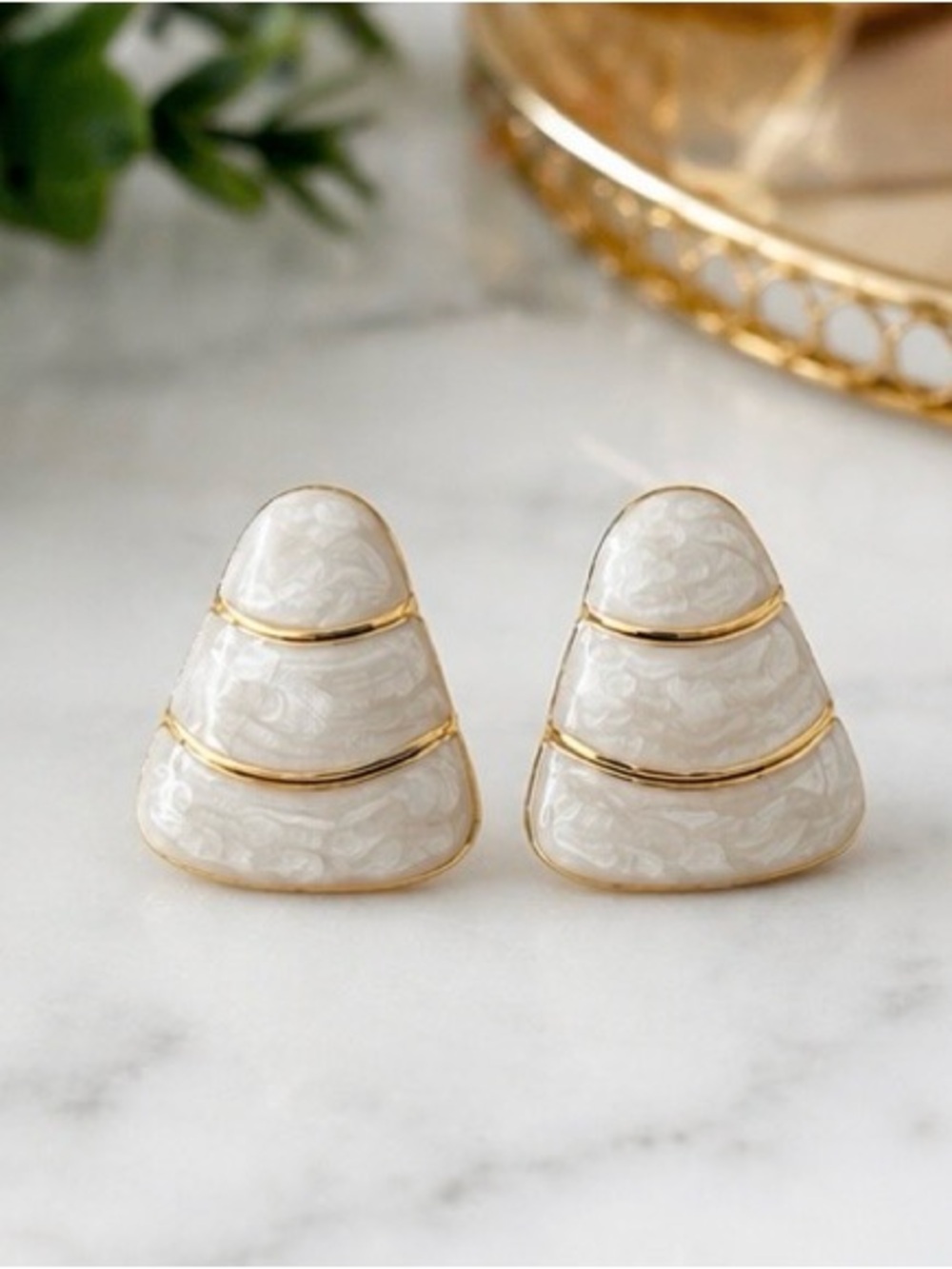 Oceanus White & Gold Statement Earrings